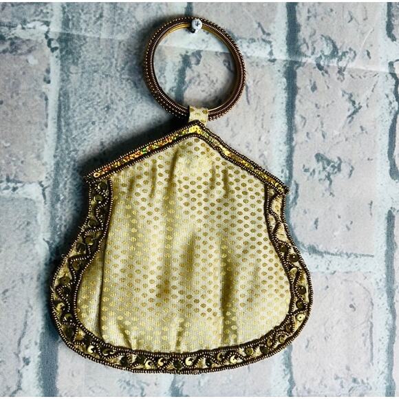 Vintage 50s 60s Beaded Purse Made In Hong Kong Plastic Ring Handled Clutch Bag - Picture 3 of 5